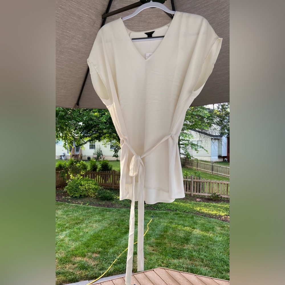Ann Taylor ivory belted, drop shoulder blouse
